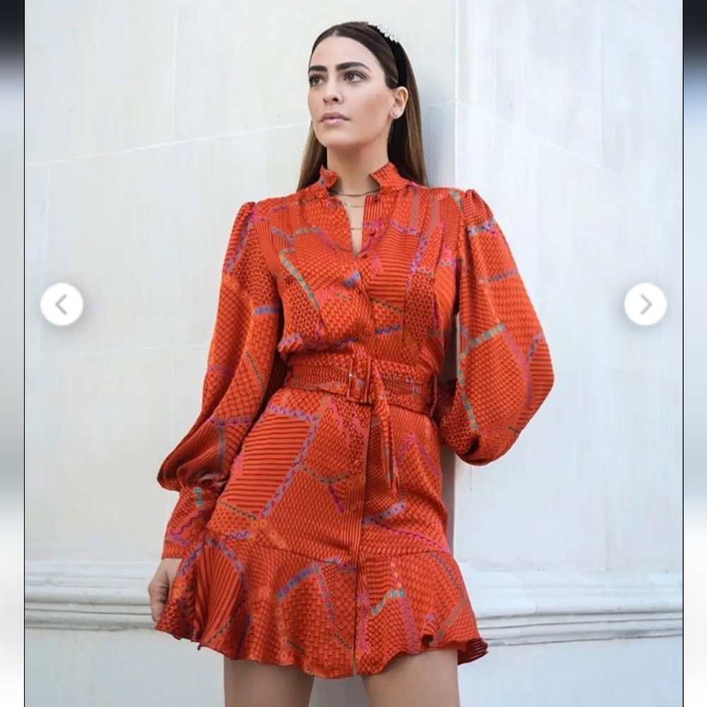 NWT Alexis Silk Red Belted Shirt Dress